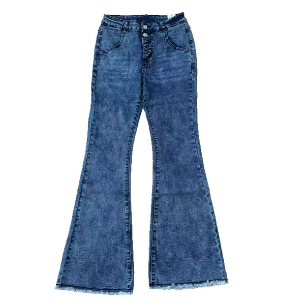 Promotional models, spot cross-border European and American women's jeans, personalized high-waisted elastic nail buckle, raw edge fringed jeans