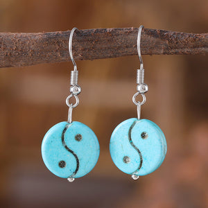 Blue Turquoise Bagua Taiji Dangle Earrings