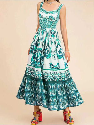 Bohemian Style Elegant Light Luxury Mid-Length Printed Halter Dress