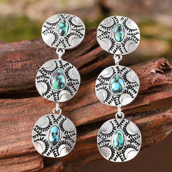 Inlaid Turquoise Round Tassel PendantMaterial