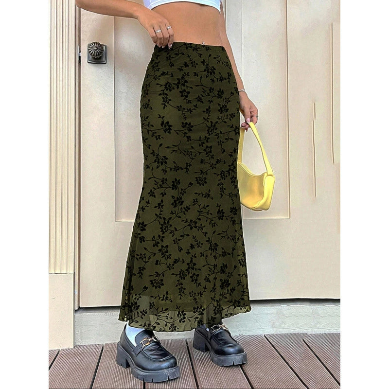 Floral Print Fishtail Tulle Skirt