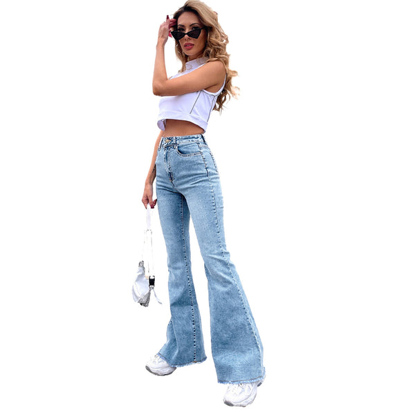 28 #30539 #Amazon AliExpress High Waist Spring and Autumn New Wide Leg Elastic Skinny Splicing Denim Big Horn