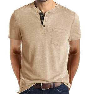 Summer Men's Henry Neck Short Sleeve T-Shirt