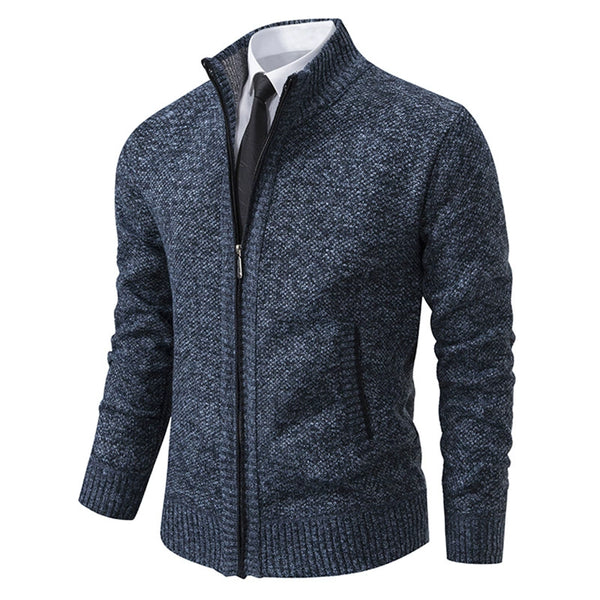 Men's Stand Collar Sweater with Fleece Lining, Thickened Casual Knit Cardigan