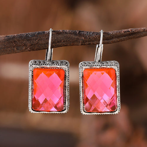 Colorful Zirconia Square Dangle Earrings
