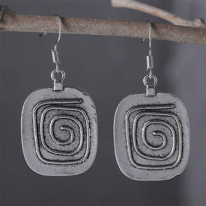 Aged Geometric Square Dangle Earrings