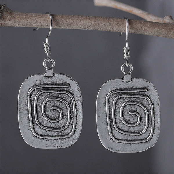 Aged Geometric Square Dangle Earrings