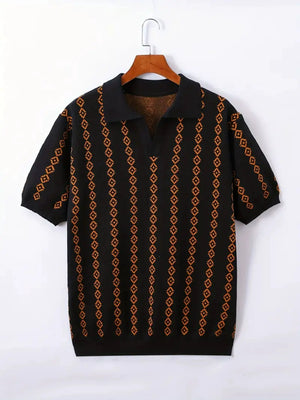 Men's Knitted Summer Casual Short-Sleeved Striped Polo Shirt