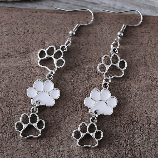 Vintage Puppy Paw Print Dangle Earrings