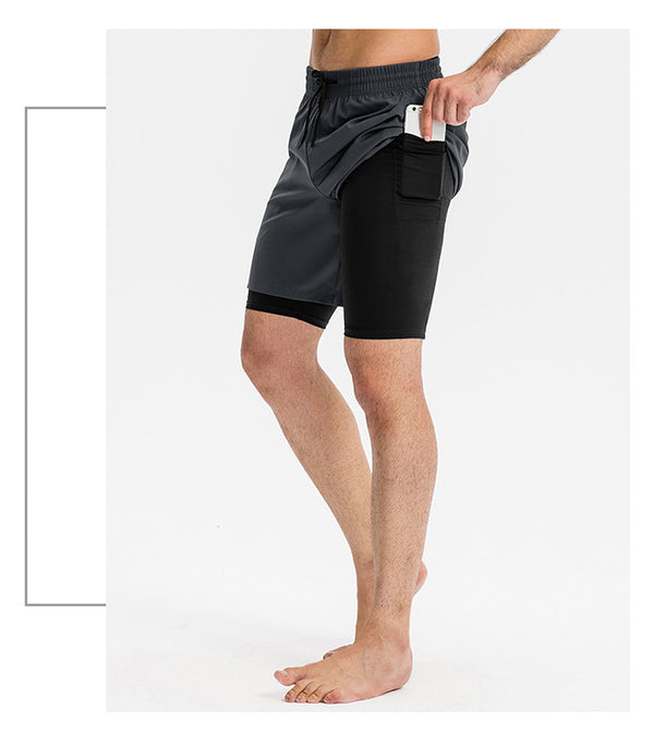 Men's Skinny High Stretch Quick Dry Double Layer Workout Shorts