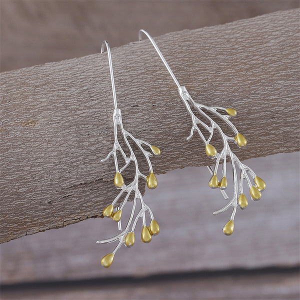 Fire Tree and Silver Flower Earrings