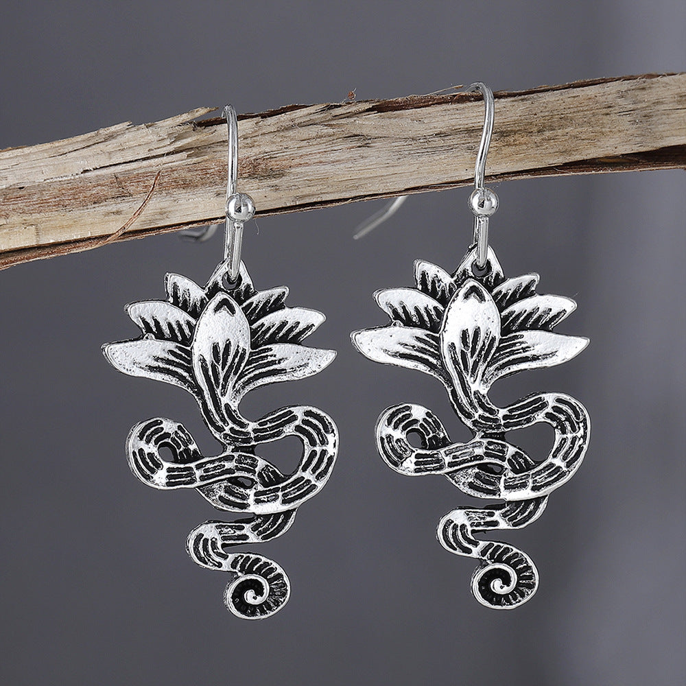 Vintage Lotus Snake Dangle Earrings