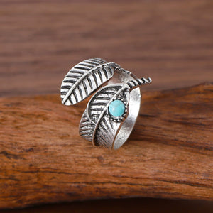 Vintage Leaf Turquoise Open Adjustable Ring