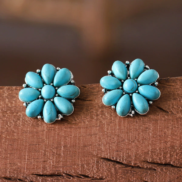 Bohemian Inlaid Turquoise Flower Earrings