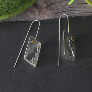 Cutout Cat Crescent Moon Dangle Earrings