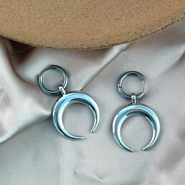Stainless Steel Gothic Metal Crescent Moon Dangle Earrings