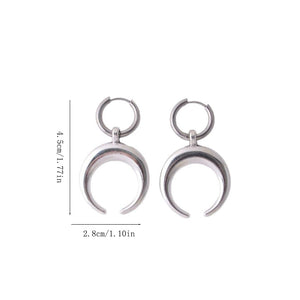Stainless Steel Gothic Metal Crescent Moon Dangle Earrings