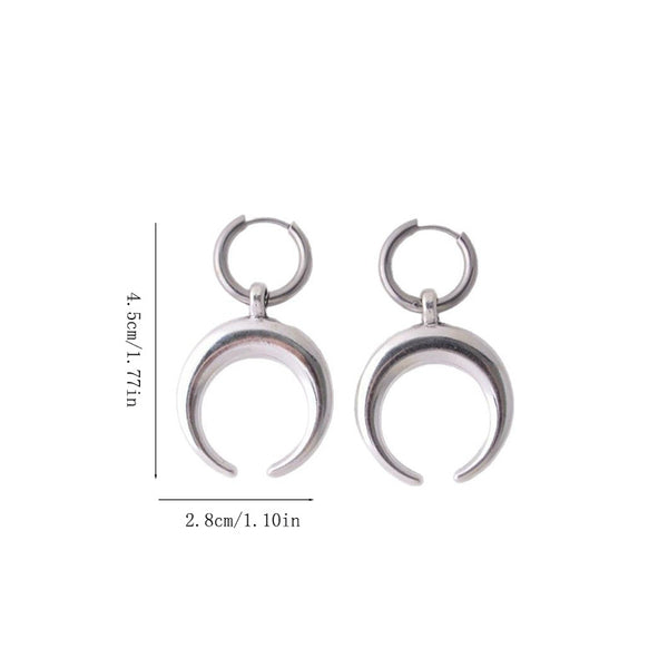 Stainless Steel Gothic Metal Crescent Moon Dangle Earrings
