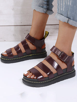 Leather Buckle Platform Sandals