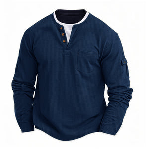 Men's Double-Layer V-Neck Autumn/Winter Patchwork Oversized Long Sleeved Shirt