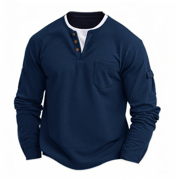Men's Double-Layer V-Neck Autumn/Winter Patchwork Oversized Long Sleeved Shirt