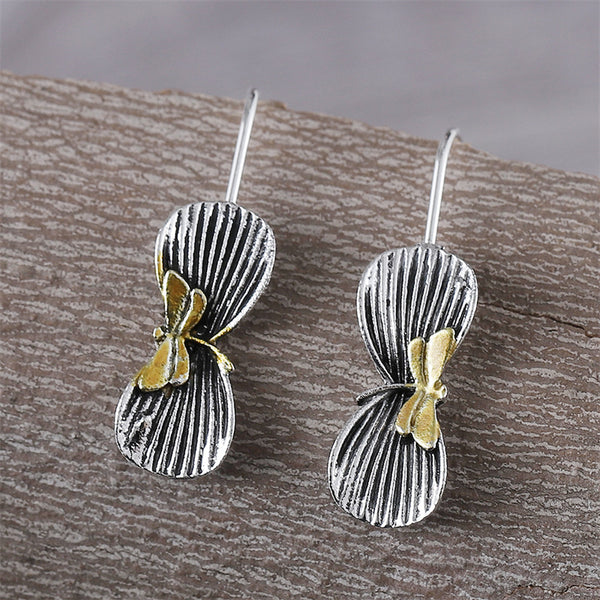 Personalized Dragonfly Embossed Bow Styled Earrings