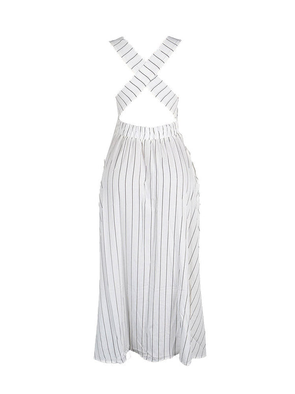 Striped Crisscross Straps Midi Dress