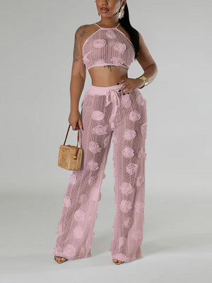 Floral Halter Top & Wide Pants Set