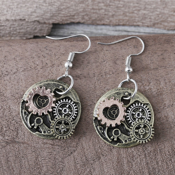 Vintage Mechanical Gear Dangle Earrings