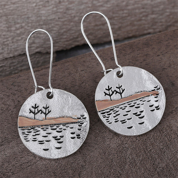 Simple Landscape Tree Round Earrings