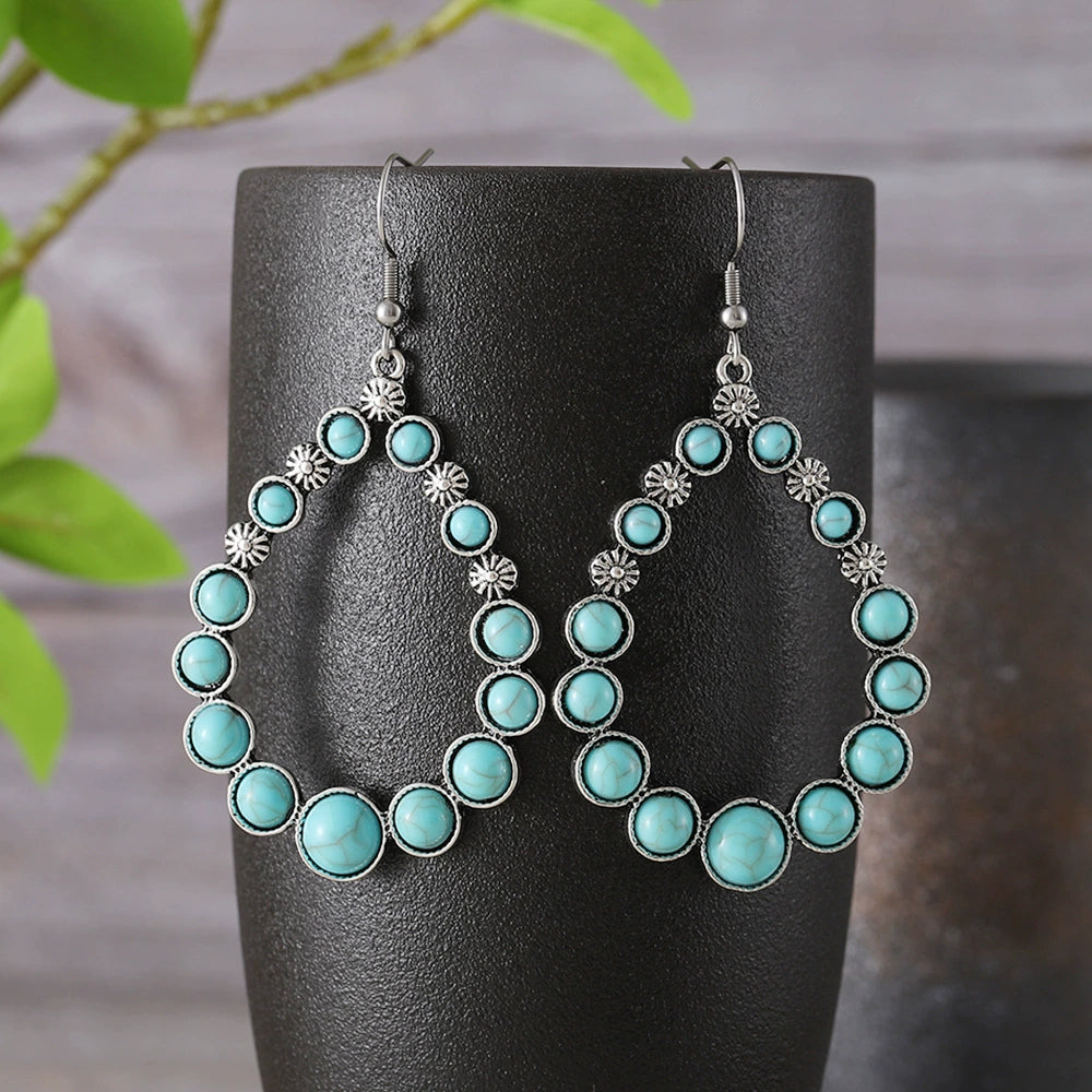 Teardrop Flower Turquoise Earrings