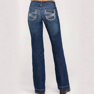 Cross-border exclusive for Amazon independent station Europe and the United States new fashion embroidery double waist straight elastic jeans women