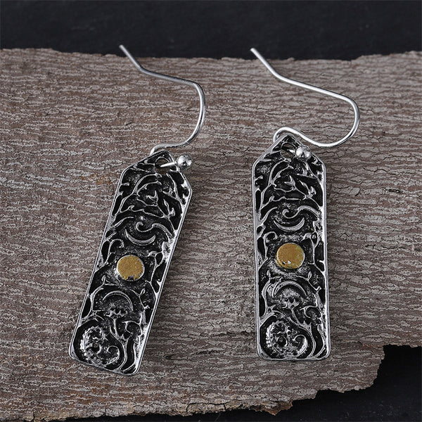 Moon Crescent Twig Flower Dangle Earrings