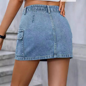40-Spot-65118 #Amazon cross-border European and American women's clothing street trend hip-wrapped denim skirt A-shaped skirt