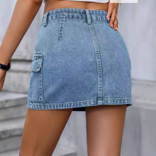 40-Spot-65118 #Amazon cross-border European and American women's clothing street trend hip-wrapped denim skirt A-shaped skirt