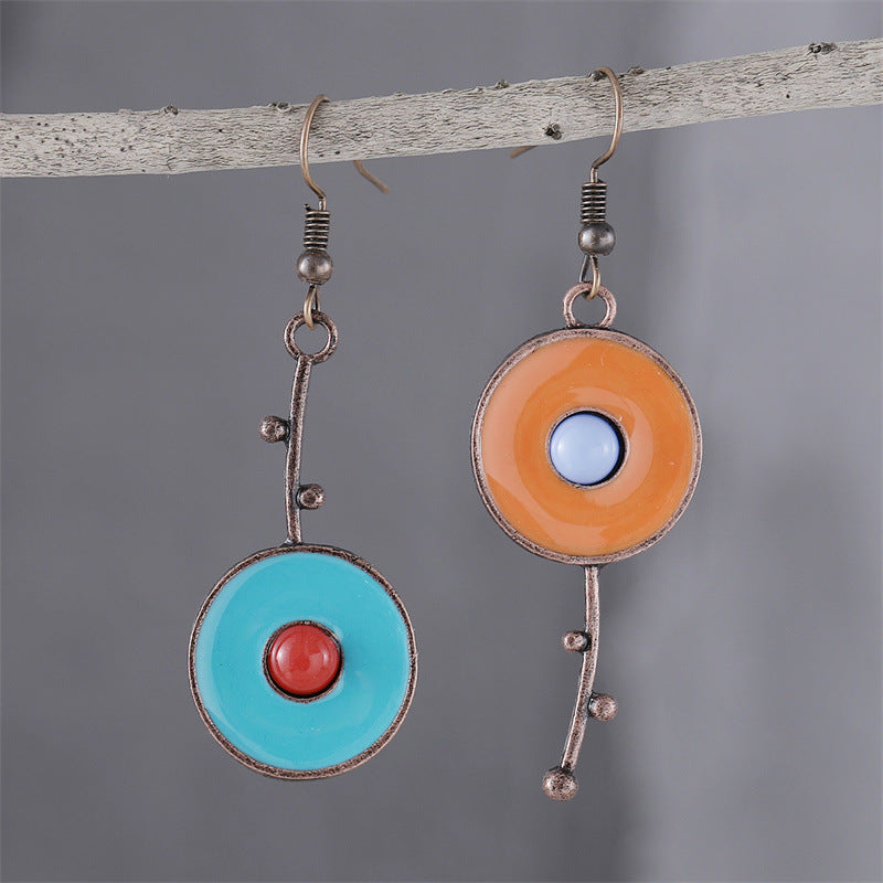 Simple Fashion Asymmetrical Graffiti Antique Red Brass Earrings