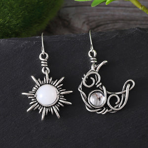 Vintage Sun and Moon Asymmetrical Earrings