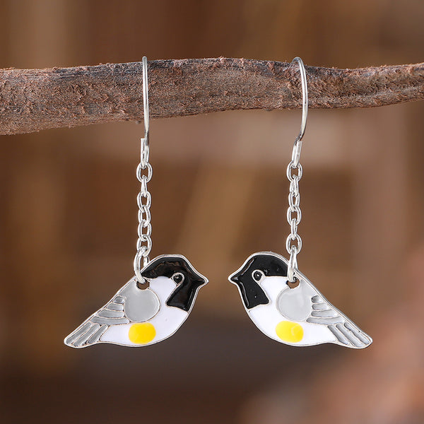 Vintage Drip Oil Small Sparrow Dangle Earrings