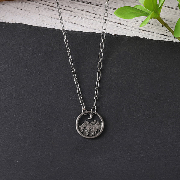 Mountain and Pine Pendant Necklace