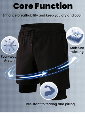 Men's Skinny High Stretch Quick Dry Double Layer Workout Shorts