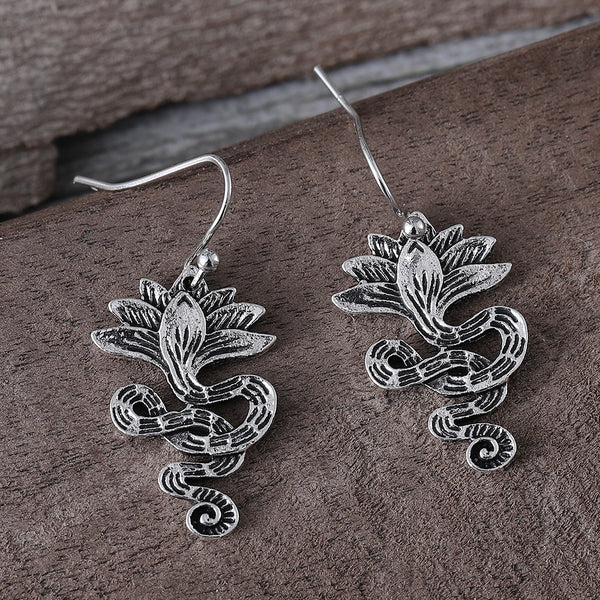 Vintage Lotus Snake Dangle Earrings