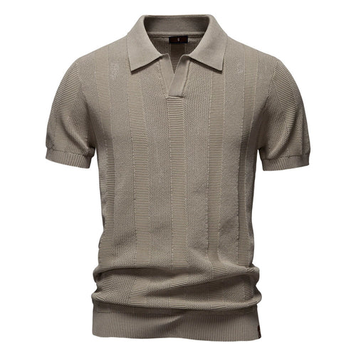 Men's Polo Shirt Knitted Stripes Openwork Short Sleeve