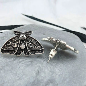 Moth Sun and Moon Carved Floral Earrings