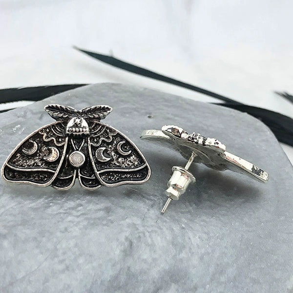 Moth Sun and Moon Carved Floral Earrings