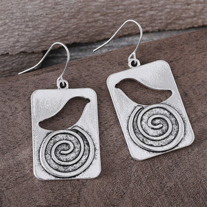Personalized Bird Spiral Dangle Earrings