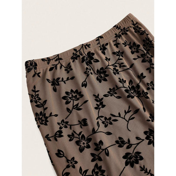 Floral Print Fishtail Tulle Skirt