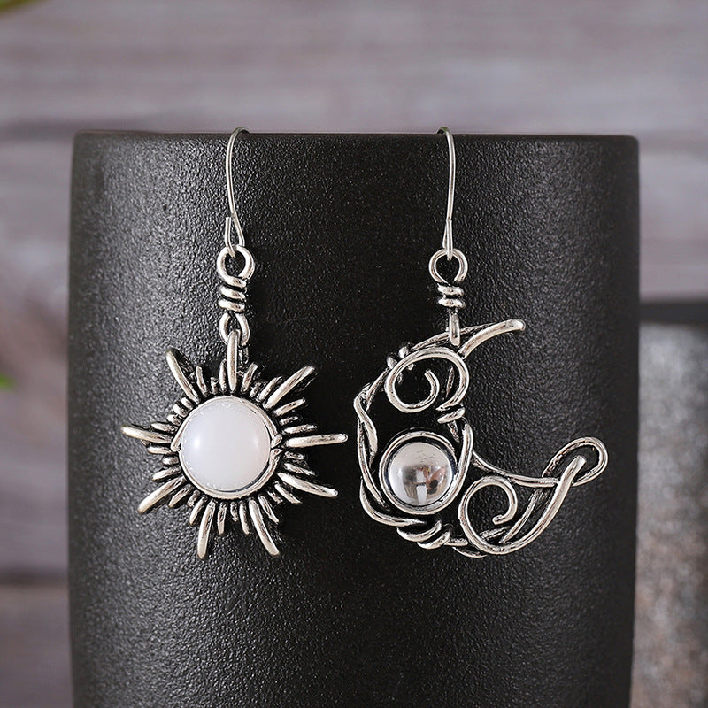 Vintage Sun and Moon Asymmetrical Earrings