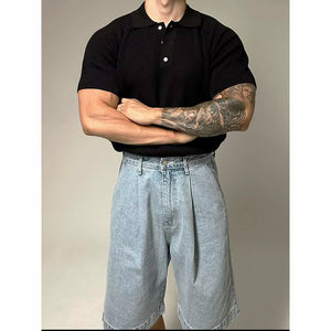 Men's New Summer Short Sleeve Knit Polo Shirt with Cutouts