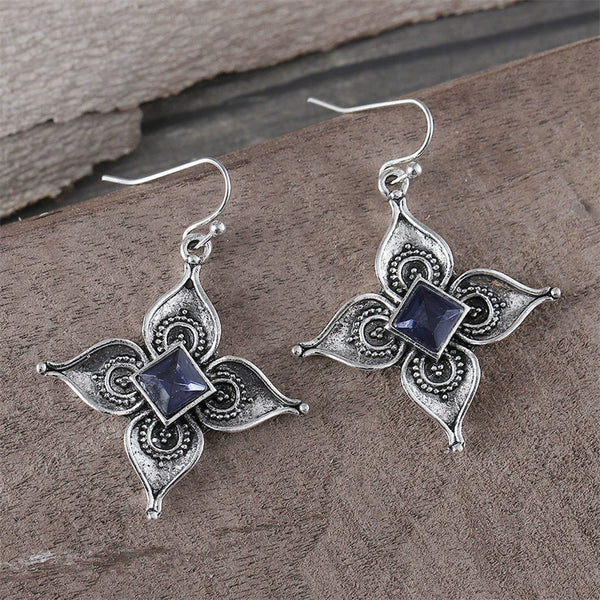 Vintage Set Sapphire Flower Earrings