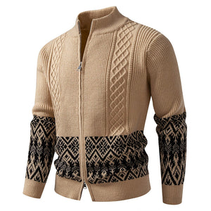 Men's Zipper Cardigan Jacket with Thickened Stand Collar Casual Knit Sweater